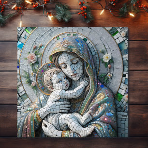 Poster Virgem Maria e Jesus Bebê   Estátua do Mosaico