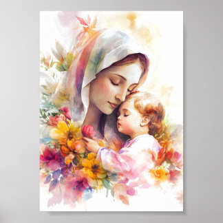 Poster Virgem Maria e Menino Jesus Madona Mãe Abençoada