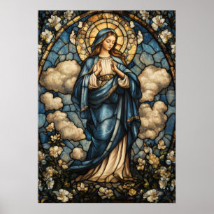 Poster Virgem Maria em Arte de Vidro Estreita Incrível