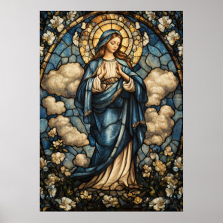 Poster Virgem Maria em Arte de Vidro Estreita Incrível