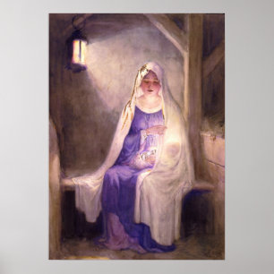 Poster Virgem Maria que guardara o bebê Jesus 1912