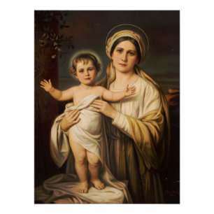 Póster Virgem Maria segurando Jesus bebê