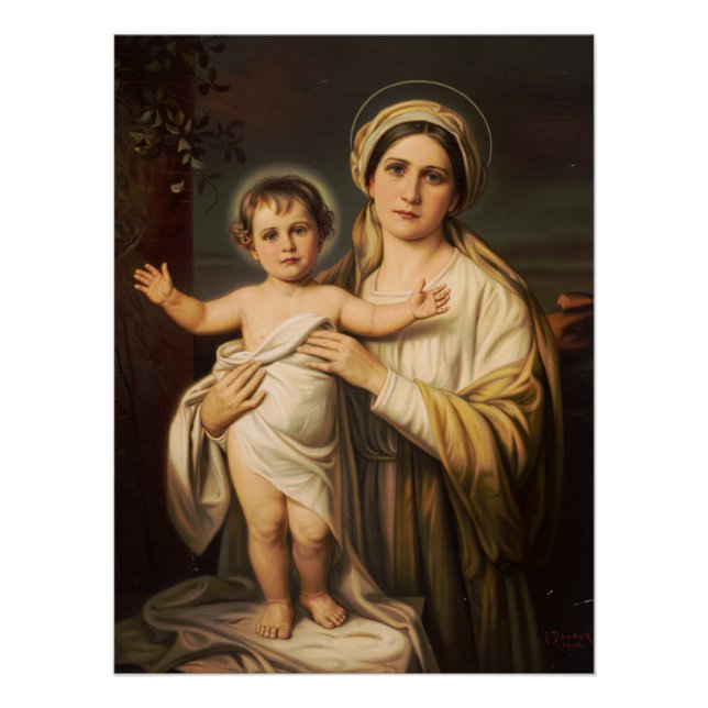 Póster Virgem Maria segurando Jesus bebê (Frente)