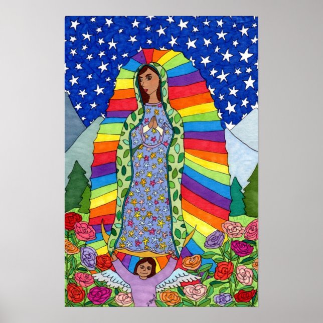 Póster Virgem Radiante de Guadalupe, Arte Folclórica Mexi (Frente)