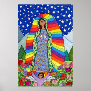 Póster Virgem Radiante de Guadalupe Arte Folclórica Mexic