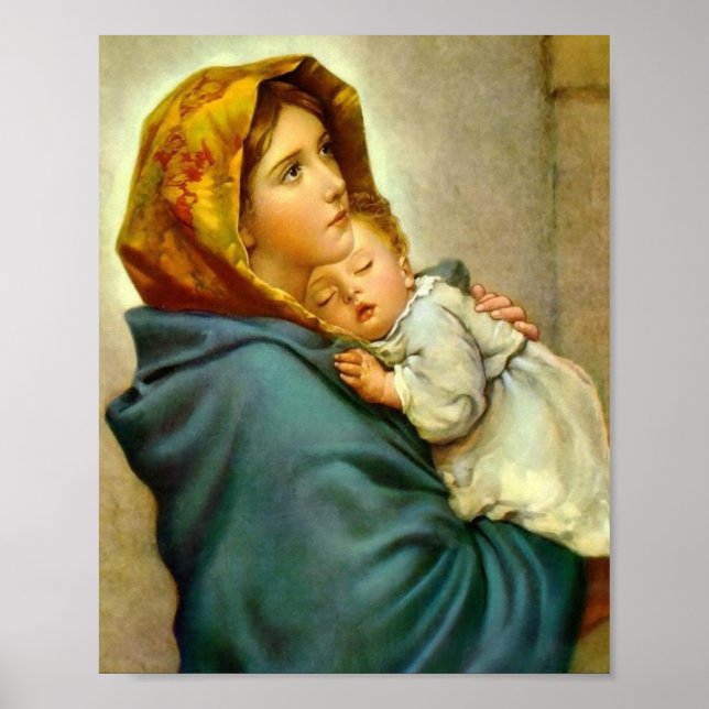 Poster Virgem Religiosa de Natal Mary Jesus Vintage (Frente)