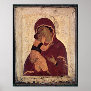 Póster Virgin de Umilenie de Wladimir, escola de Moscovo