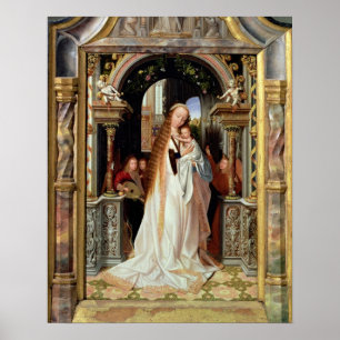 Poster Virgin e criança com três anjos, painel central