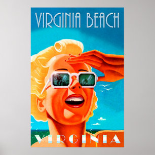 Poster Virgínia Beach, loira de óculos de sol, safra