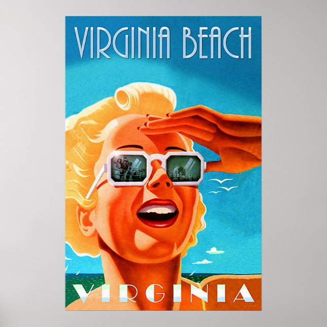 Poster Virgínia Beach, loira de óculos de sol, safra (Frente)
