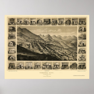 Póster Virginia City, mapa panorâmico do nanovolt - 1861