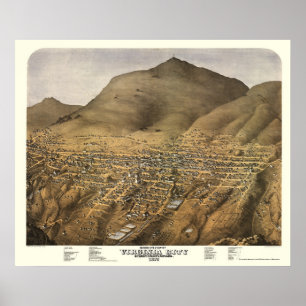 Poster Virginia City, mapa panorâmico do nanovolt - 1875