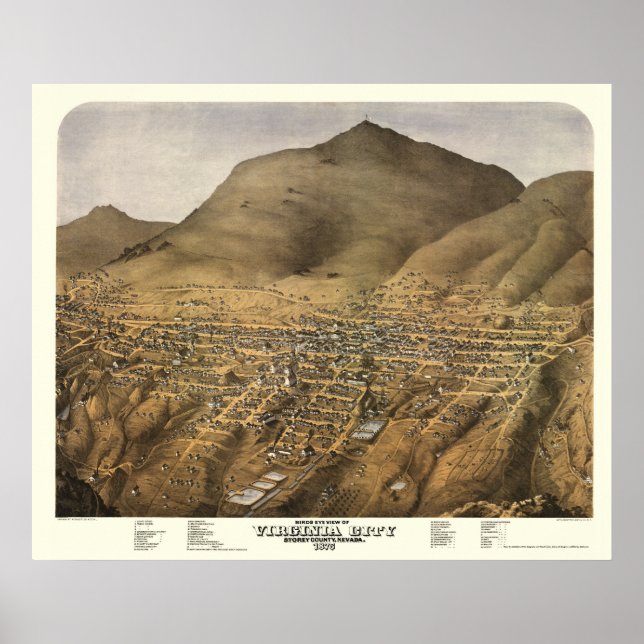 Poster Virginia City, NV Panorâmica Map - 1875 (Frente)