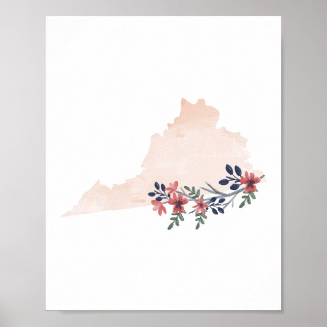 Poster Virginia Floral Watercolor State (Frente)