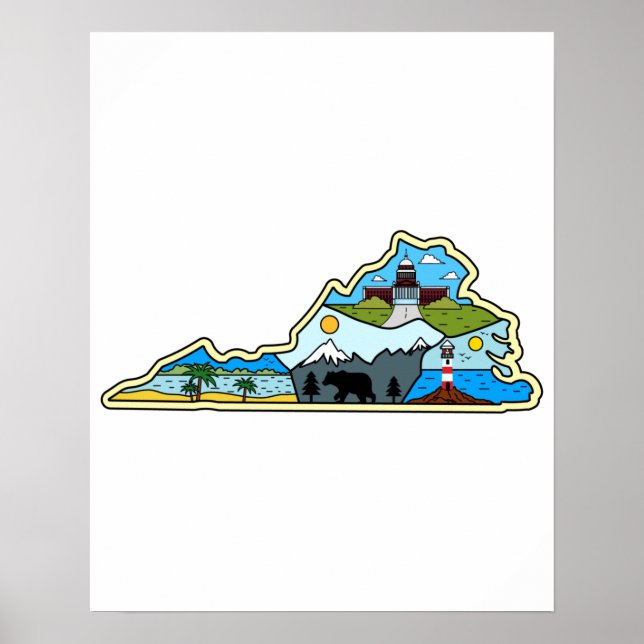 Poster Virginia Map Chesapeake Charlottesville Lynchburg (Frente)