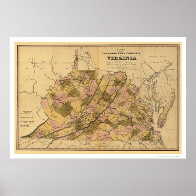 Poster Virginia Railroad & Town Map 1848 (Frente)