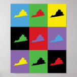 Poster Virginia State Pop Art Pattern<br><div class="desc">Um padrão bonito com o contorno do estado de Virgínia feito em amarelo,  azul,  vermelho,  verde,  preto e roxo</div>