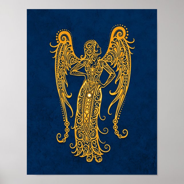 Poster Virgo Amarelo Itrado Zodiac a Azul (Frente)