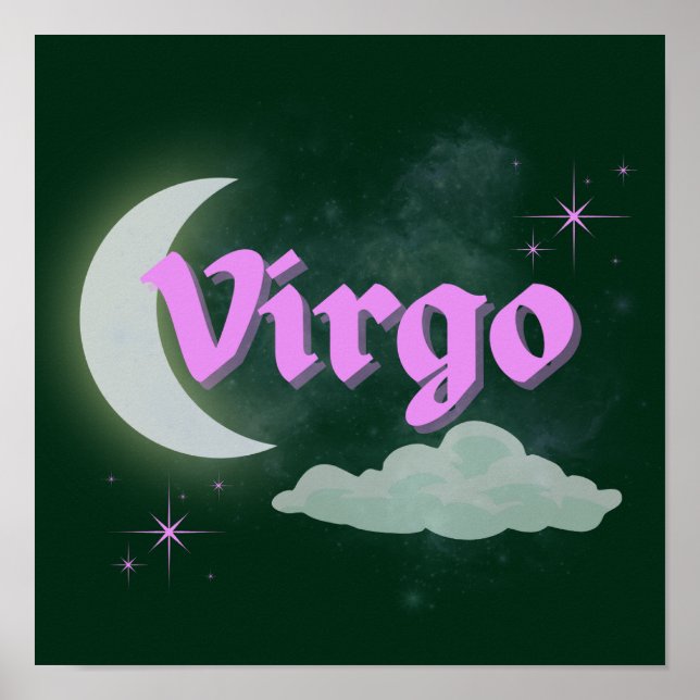 Poster Virgo Celestial Moon Cloud Stars Astrologia Arte (Frente)