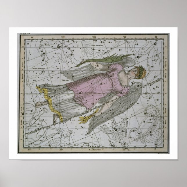 Póster Virgo, de A Celestial Atlas, pub. em 1822 (col. (Frente)