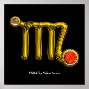 Póster VIRGO/ORANGE AGATE, DOURADO SINAL ZODIAC JEWEL,Pre