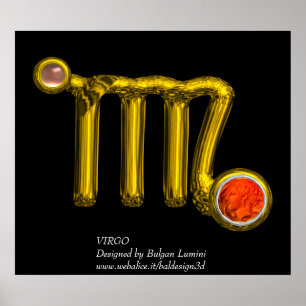 Póster VIRGO/ORANGE AGATE, DOURADO SINAL ZODIAC JEWEL,Pre