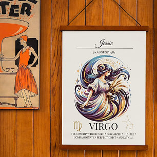 Poster Virgo Personalizado Elegante Zodiac Watercolor