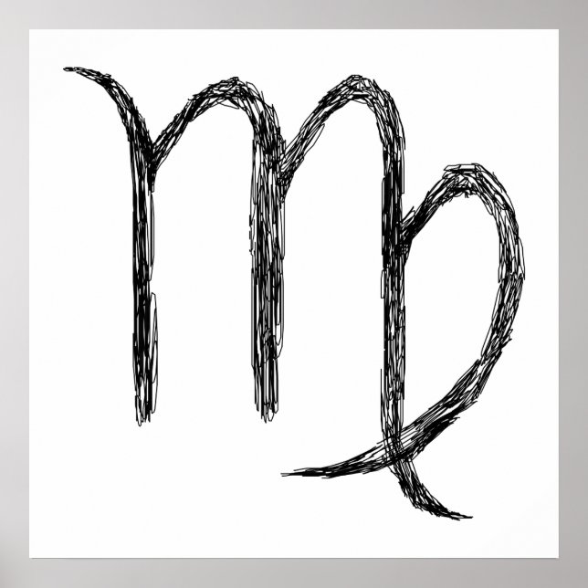 Póster Virgo. Sinal de Astrologia Zodíaca. Branco. (Frente)