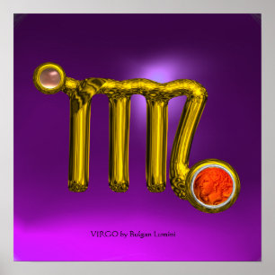 Póster VIRGO/ SINAL ZODIAC DOURADO JEWEL Purple Birday