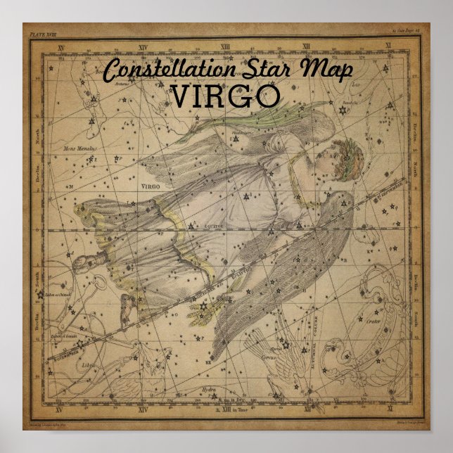 Poster Virgo Virgin Constelle Star Map Bootes Sept (Frente)