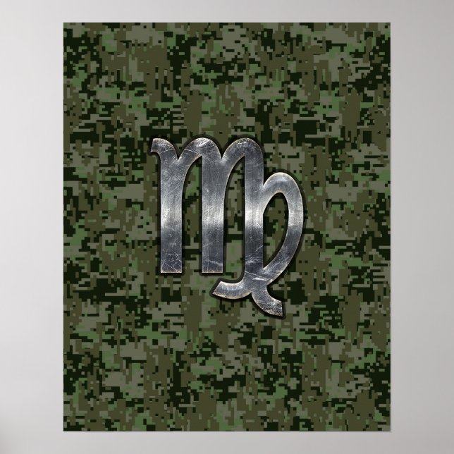 Póster Virgo Zodiac - Sinal na Camo Digital Verde (Frente)