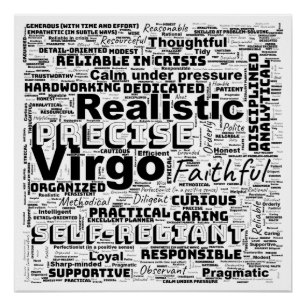 Póster Virgo Zodiac Word Cloud Inspiração brilhante