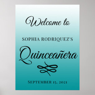 Poster Viridian Green Quinceañera 15 Birthday