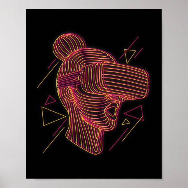Poster Virtual Reality Graphic Line Art For A Vr Gamer  (Frente)