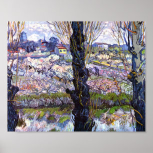 Poster Visão de Arles, Pomares Flores (1889) Van Gogh