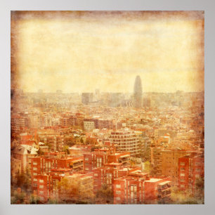 Poster Visão de Barcelona em estilo grunge e retrô. barce