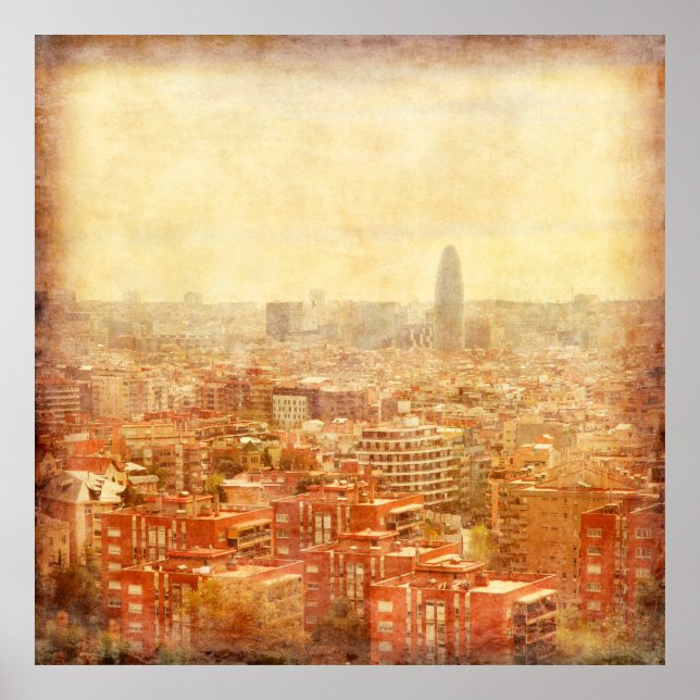 Poster Visão de Barcelona em estilo grunge e retrô. barce (Frente)
