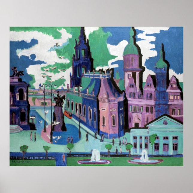 Poster Visão de Dresden Schlossplatz de Kirchner (Frente)