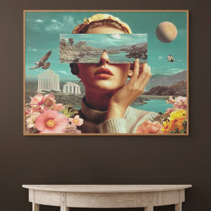 Poster Visão de paisagem surreal, retrato feminino surrea
