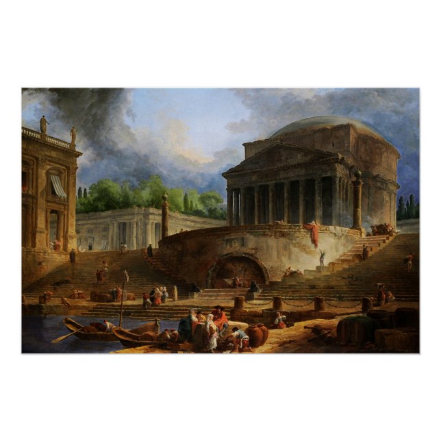 Póster Visão de Ripetta por Hubert Robert (Frente)