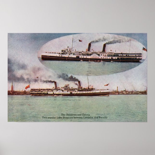 Poster Visão dos Navios a vapor Chippewa e Corona (Frente)