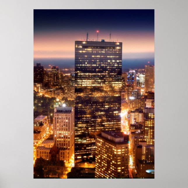 Póster Visão geral de Boston à noite (Frente)