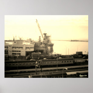 Poster Visão geral do porto de Argel, Argélia vintage