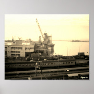 Poster Visão geral do porto de Argel na Argélia vintage