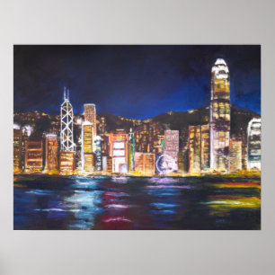 Poster Visão noturna de Hong Kong Vitoria Harbor pintura 