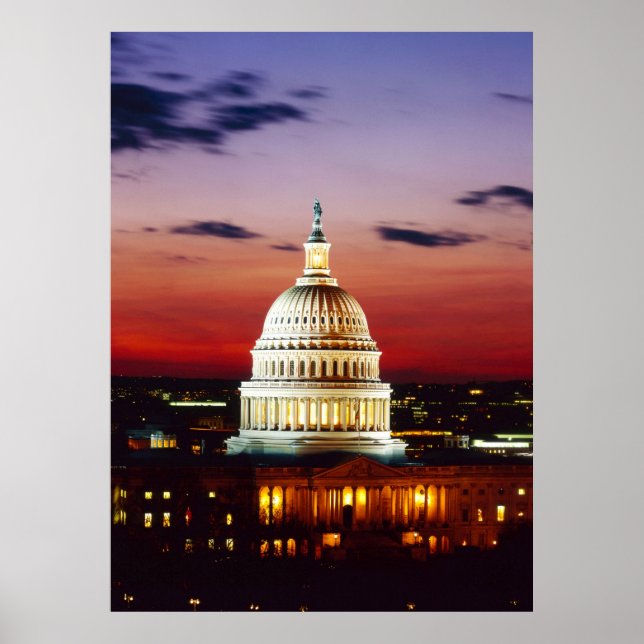 Póster Visão noturna do Capitólio dos EUA (Frente)