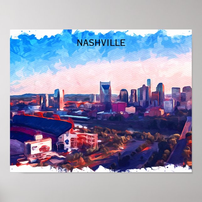 Poster Visão Panorama de Nashville Tennessee (Frente)