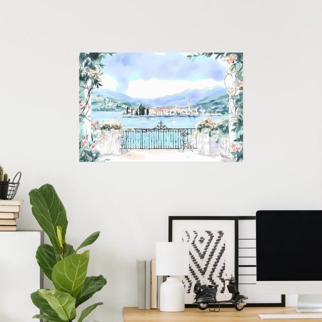 Poster Visão Romântica do Lago Como (Escritório em casa)