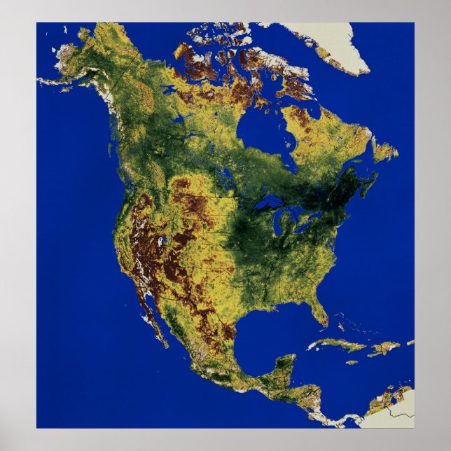 Poster Visão Topográfica da América do Norte e Central (Frente)