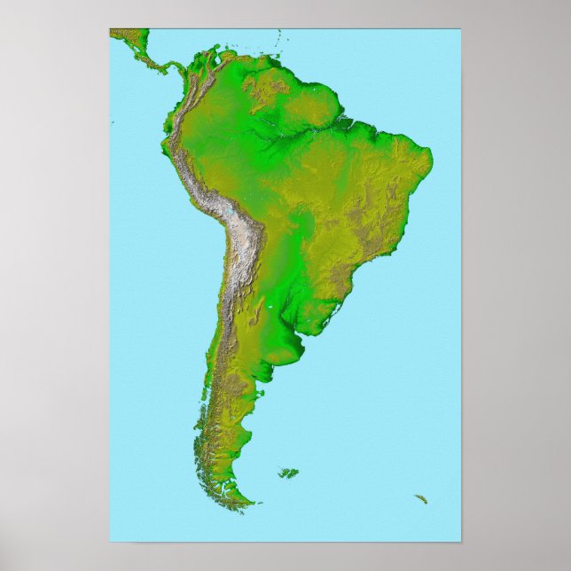 Póster Visão topográfica da América do Sul (Frente)